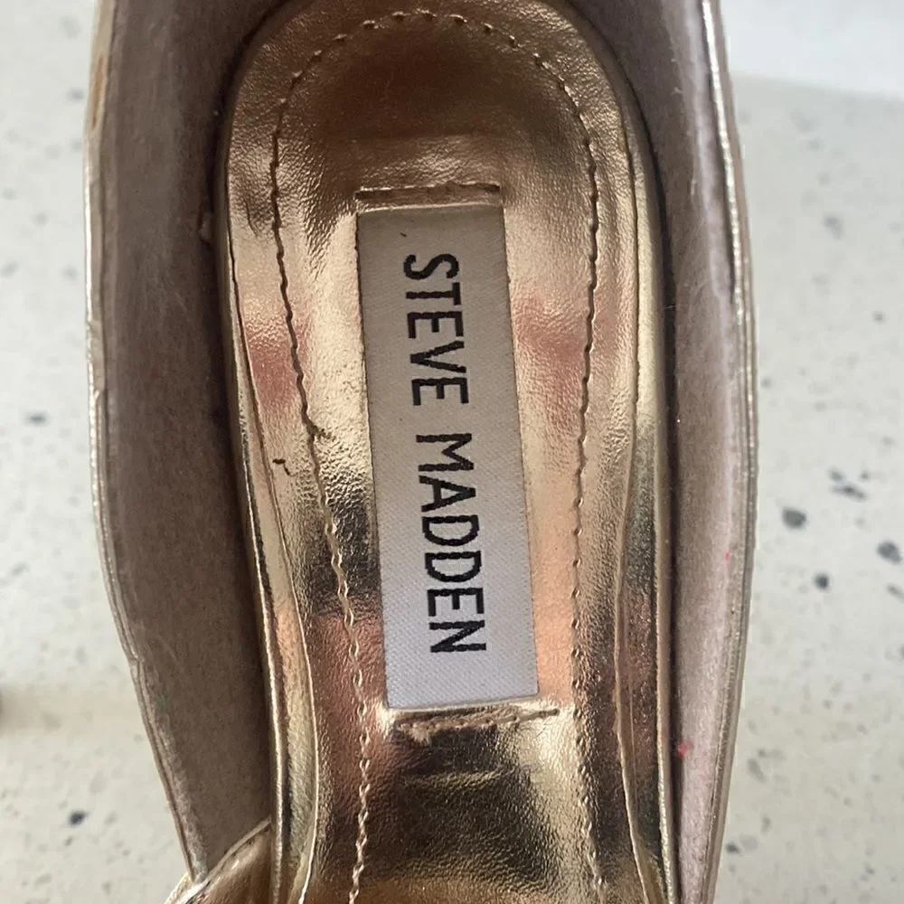 Steve Madden MEA Gold Bling Platform Stiletto Heels Ankle Strap Size Size 6